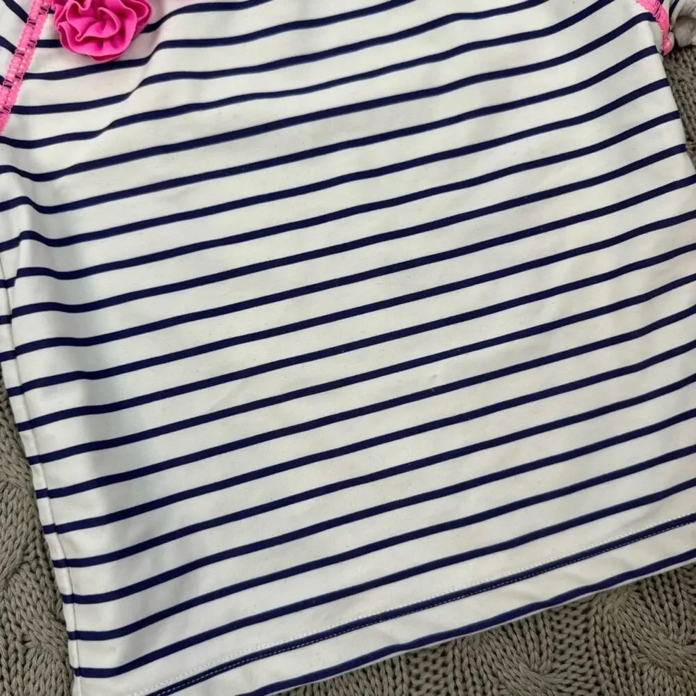 Janie and Jack Striped Kids Swim Top Rash Guard with Pink Accents ~ 4